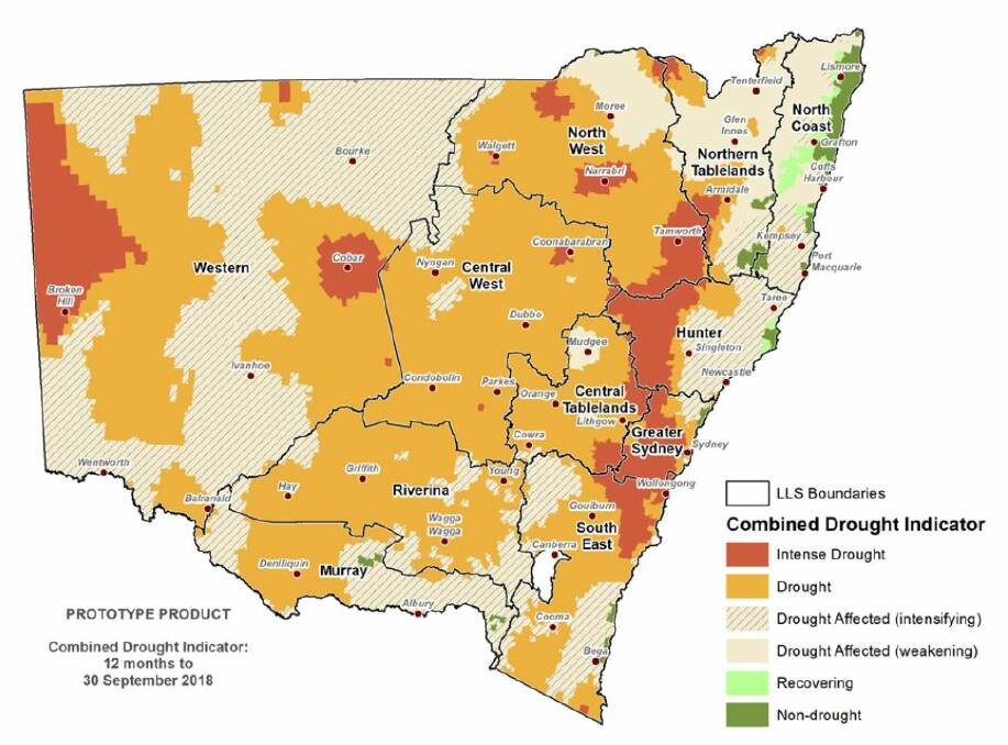 The NSW Combined Drought Indicator to September 30 shows the Tamworth area is still categorised as being in intense drought.