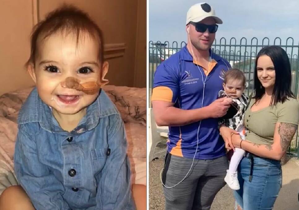 BUBBLY BABY: Violet Rolinson, who will turn 1 next month; and with her mum and dad, Reanna Beasley and Dan Rolinson.