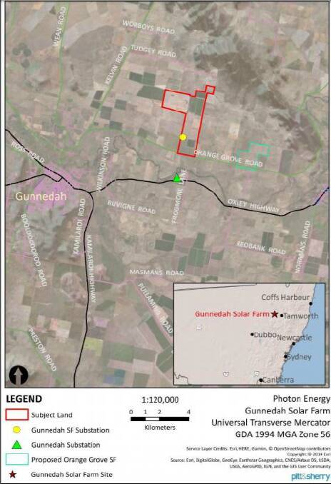 The location of the proposed project, on the Upper Namoi Valley floodplain near Orange Grove Rd and the Oxley Highway.
