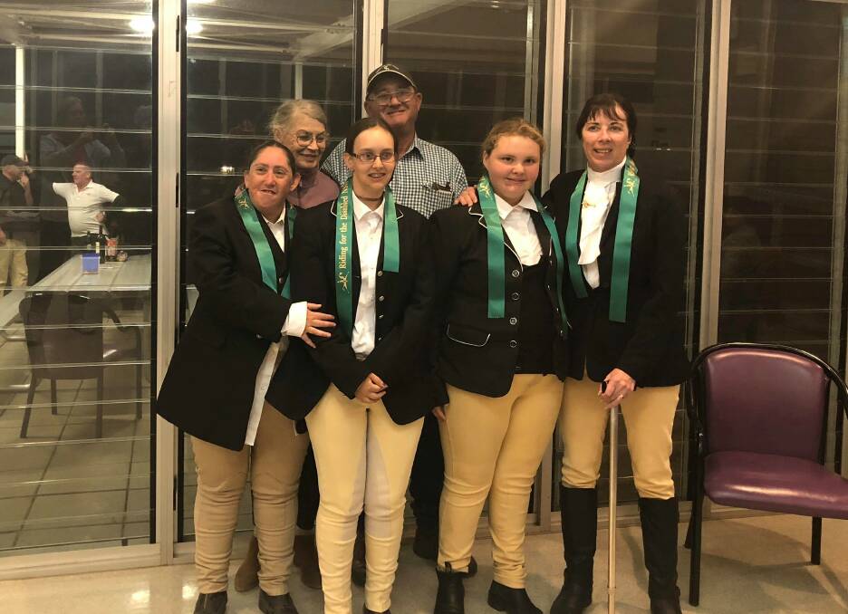 The women came 4th in the teams event. From left, Kelly Usher, coach Joey Dernee, Sarah Hoskins, coach Peter Daley, Nikkita Butler and Sam Moss.