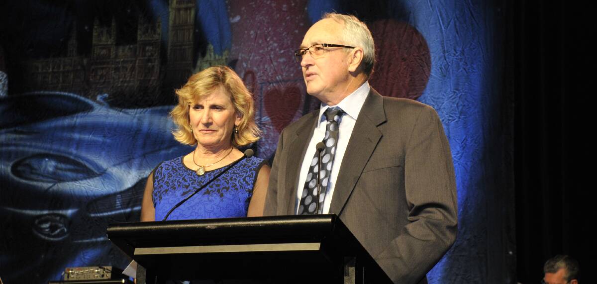 SPEECH: Ian and Marilyn Carter receiving their award onstage at the ceremony for the Australian Cotton Industry Awards on the Gold Coast. 