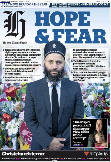 A NZ Herald front page after the Christchurch attacks.
