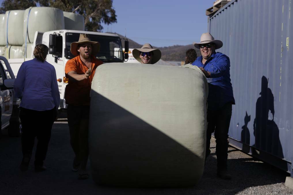 ROLLING ALONG: Volunteers from both ends worked together to unload the goods in Tamworth. Photo: Melissa Davis