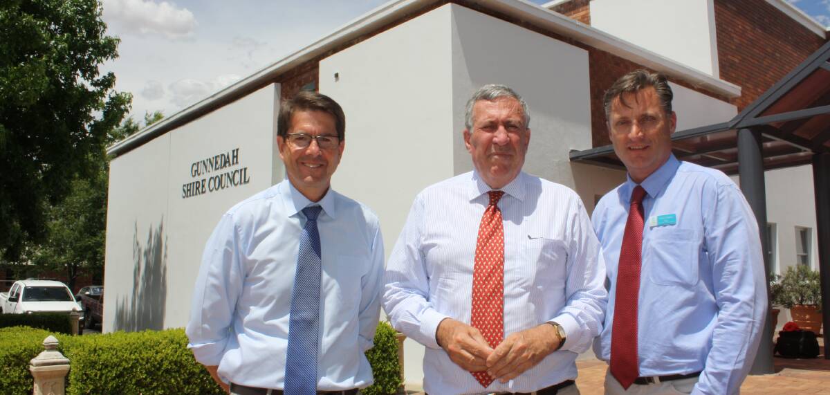 Renewed push: MP Kevin Anderson, roads minister Duncan Gay and Gunnedah mayor Jamie Chaffey following Monday's meeting.