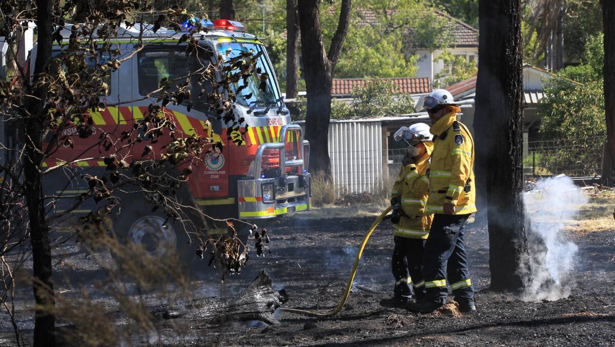 Firefighters on the scene of a blaze at Londonderry in Western Sydney. Picture: Geoff Jones