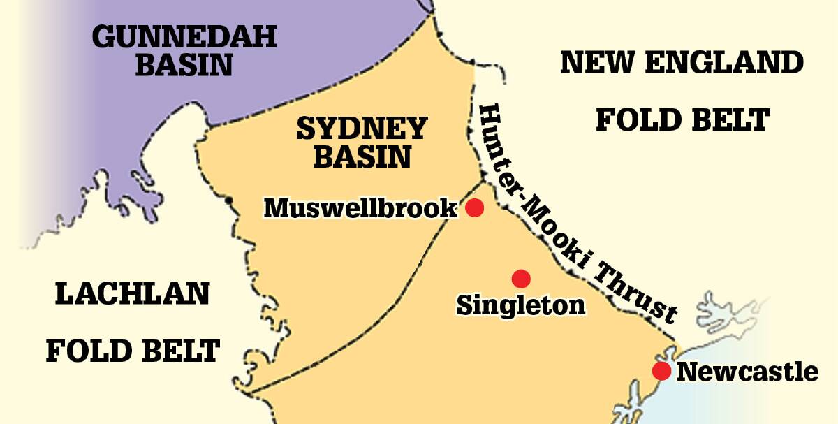 Fault line: The fault, known as the Hunter-Mooki Thrust, forms the boundary between the Sydney Basin Rocks and the New England Fold Belt to the north.