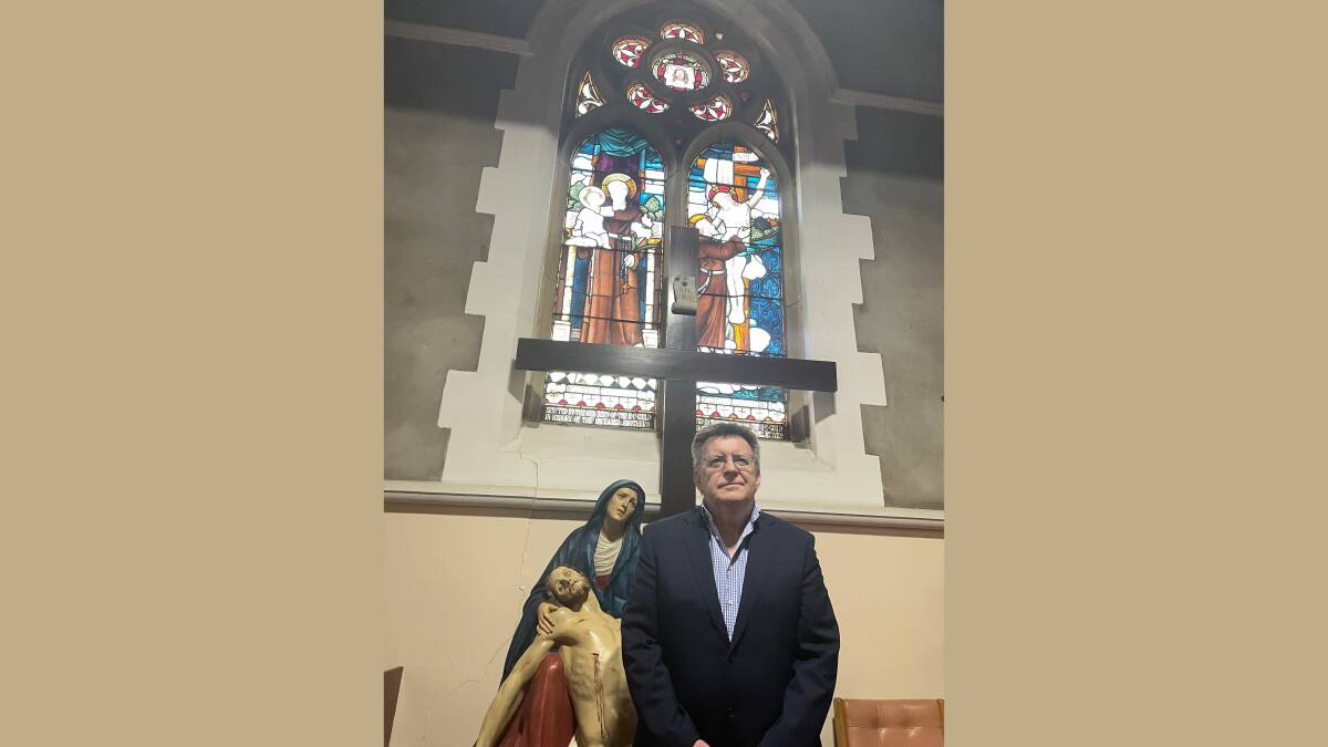 Robert Locke at the Catholic Church in Dangar Street, Armidale on the eve of receiving his papal knighthood.