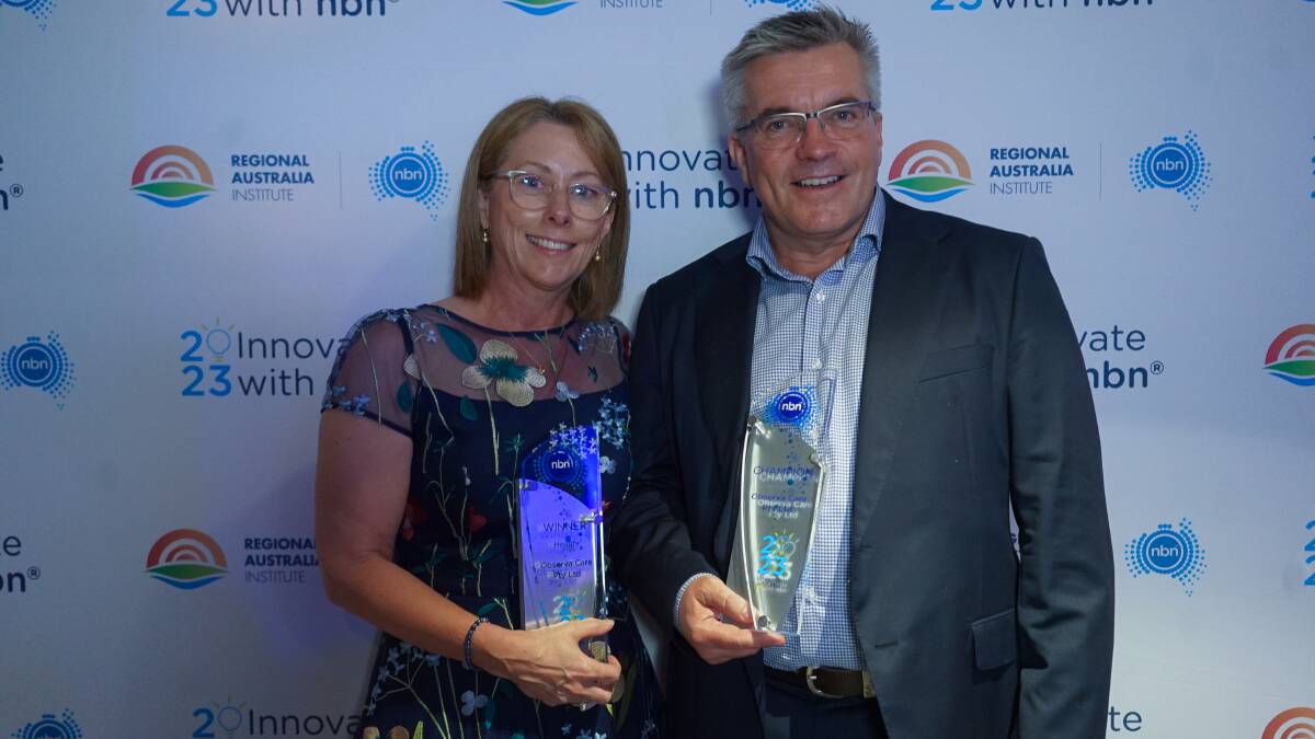 Observa Care founders Rod and Deborah Martin with their awards at the annual Innovate with NBN grants program.