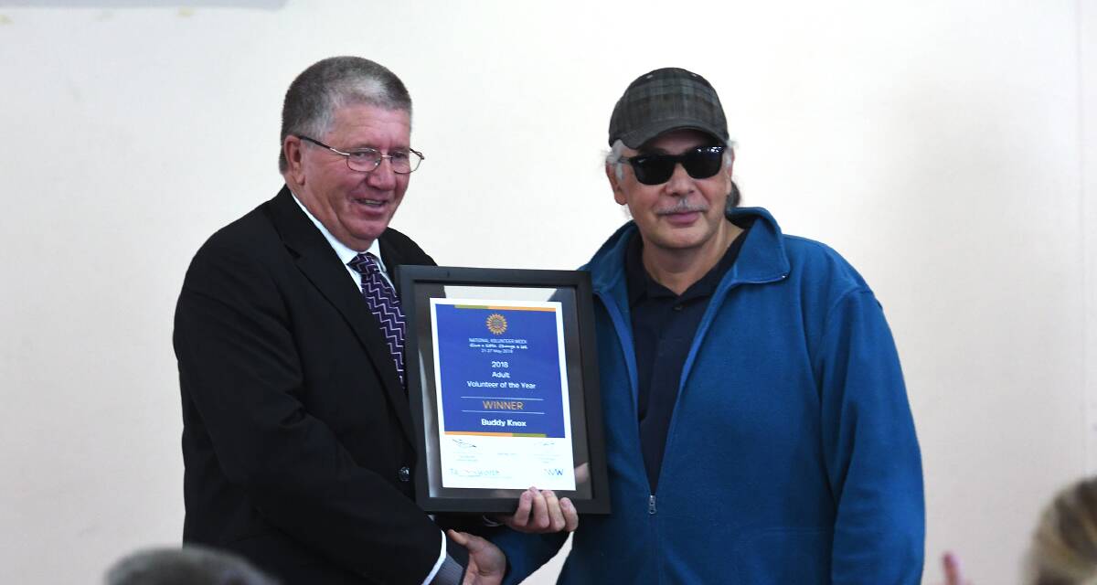 Pretty cool: Mayor Col Murray awards Blues musician Buddy Knox with the Adult Volunteer of The Year Award for his dedicated work with youth. Photo: Gareth Gardner