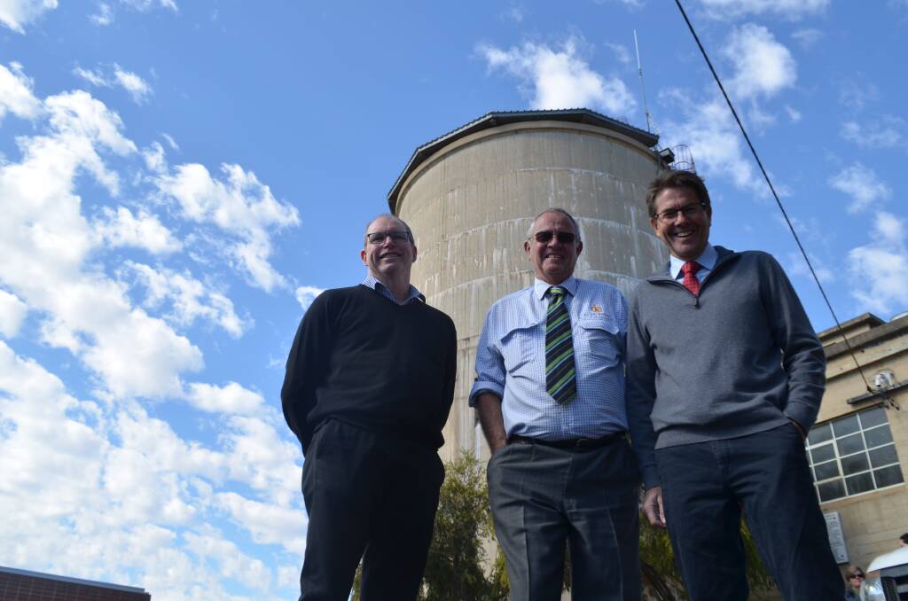 Funds flow: Tamworth Regional Council's Bruce Logan, Jim Maxwell and Member for Tamworth Kevin Anderson at the current Manilla Treatment Plant. Photo: Chris Bath