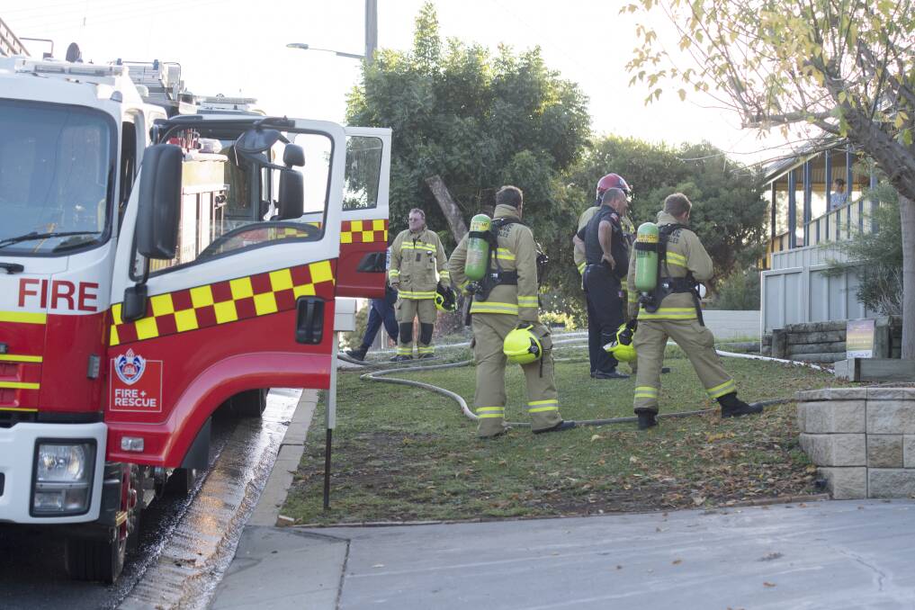 On fire: Tamworth Fire and Rescue crews had the small blaze on Carthage Strett under control within minutes of getting the call. Photo: Peter Hardin