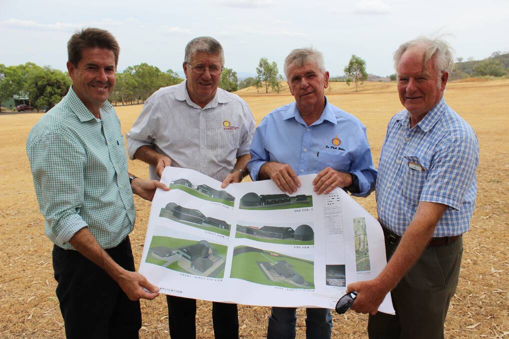 Star start: Kevin Anderson, Col Murray, Phil Betts and Ray Hare inspect the plans on the site of the proposed Regional Astronomy and Science Centre.