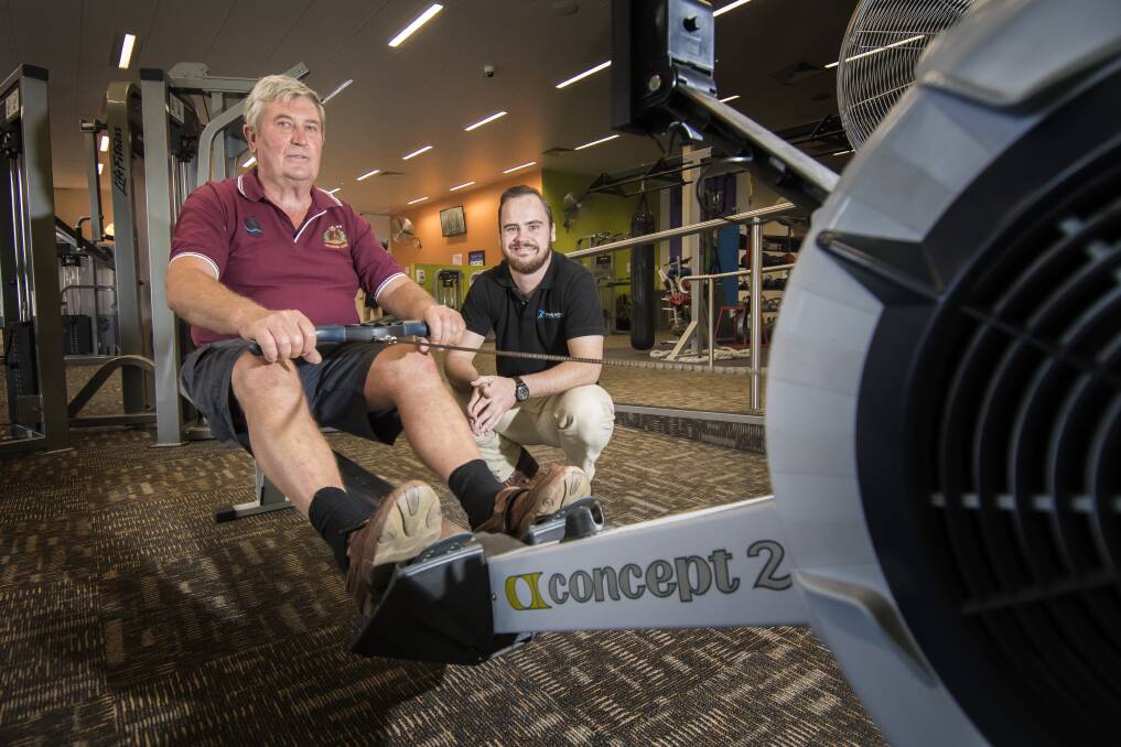 Vets sweat: Vietnam veteran Kerry Schofield and physiotherapist Kevin McMahon would like to see all veterans take advantage of the free nation wide exercise program, which benefits both body and mind. Photo: Peter Hardin