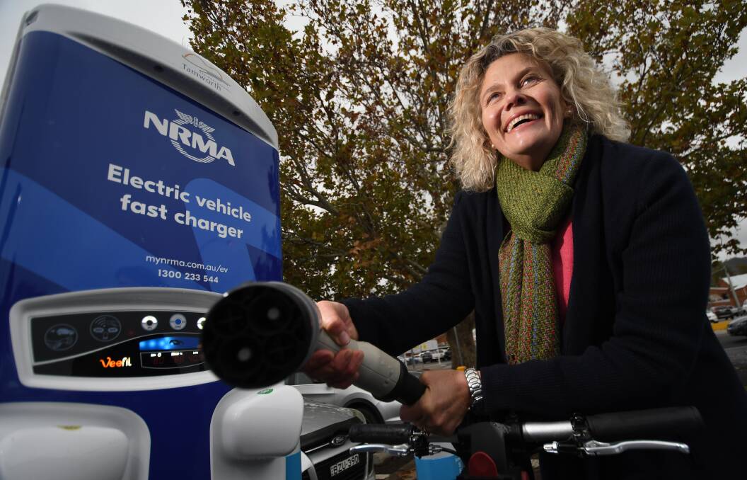 High voltage: NRMA director Fiona Simson opened the region's first fast charger, which can charge an electric vehicle in under half an hour. Photo: Gareth Gardner 040619