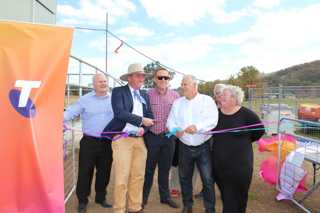 Dungowan data: Barnaby Joyce and Telstra's Mike Marom did the official ribbon cutting duties for the new Dungowan mobile base station. 