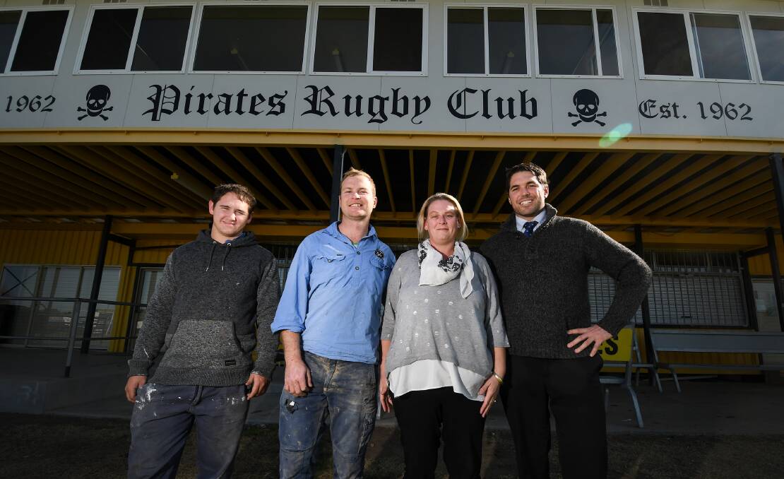 Rugby relief: Ryan Baker, Andy Wynne, Leanne Maslin and Doug Biffin are leading the Pirates charge against the drought this Saturday. Photo: Gareth Gardner