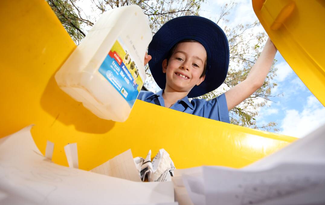 Waste warrior: Tamworth Public student Harry Ronczka is on a recycling mission every day and hoping to spread the green word. Photo: Gareth Gardner 270319GGB03