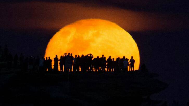 Look to the skies: Sky watchers at Bondi Beach were not left disappointed when an amazing supermoon rose in November. Photo: Janie Barret