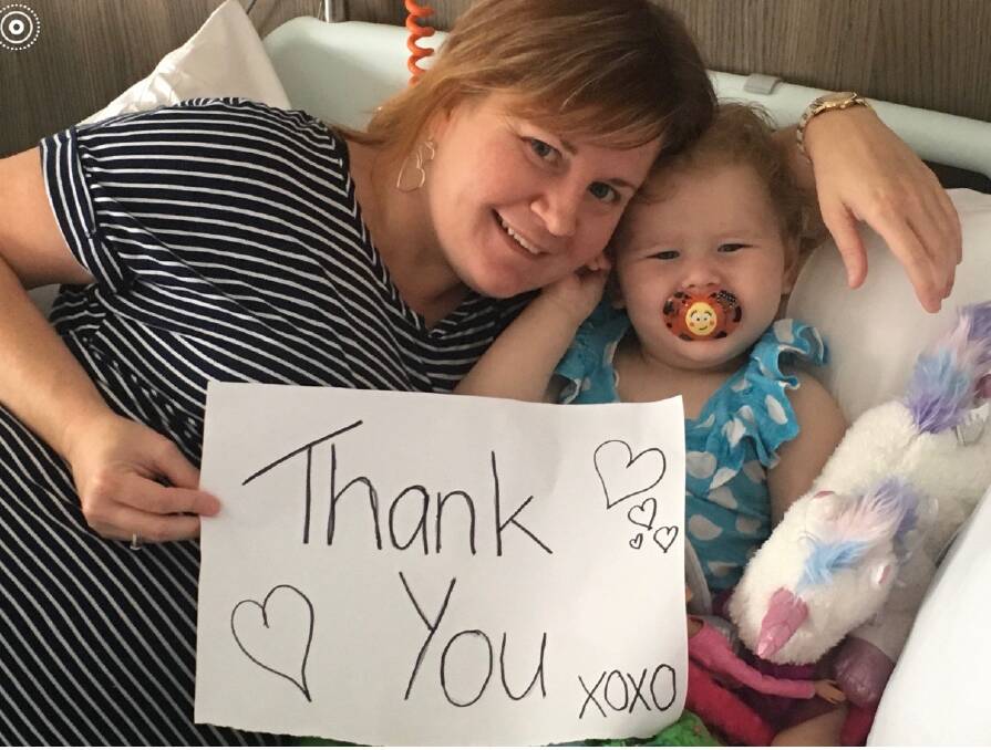 Words can't say: Shiralee and Chloe Coss give a shout out to everyone that has supported the family, as little Chloe continues to put on a brave face.