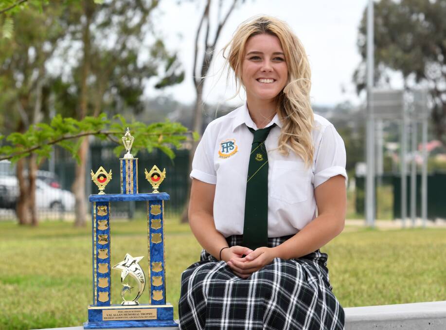 Striving success: Peel High's Mikala Ellis was honoured with the Val Allan Memorial Trophy after even surprising herself with top HSC scores. Photo: Gareth Gardner