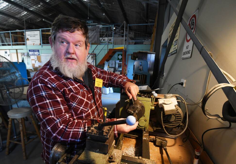 Tools, talk and tea: Phil McFarlane gets stuck in to his next project at the Tamworth Men's Shed. Photo: Gareth Gardner