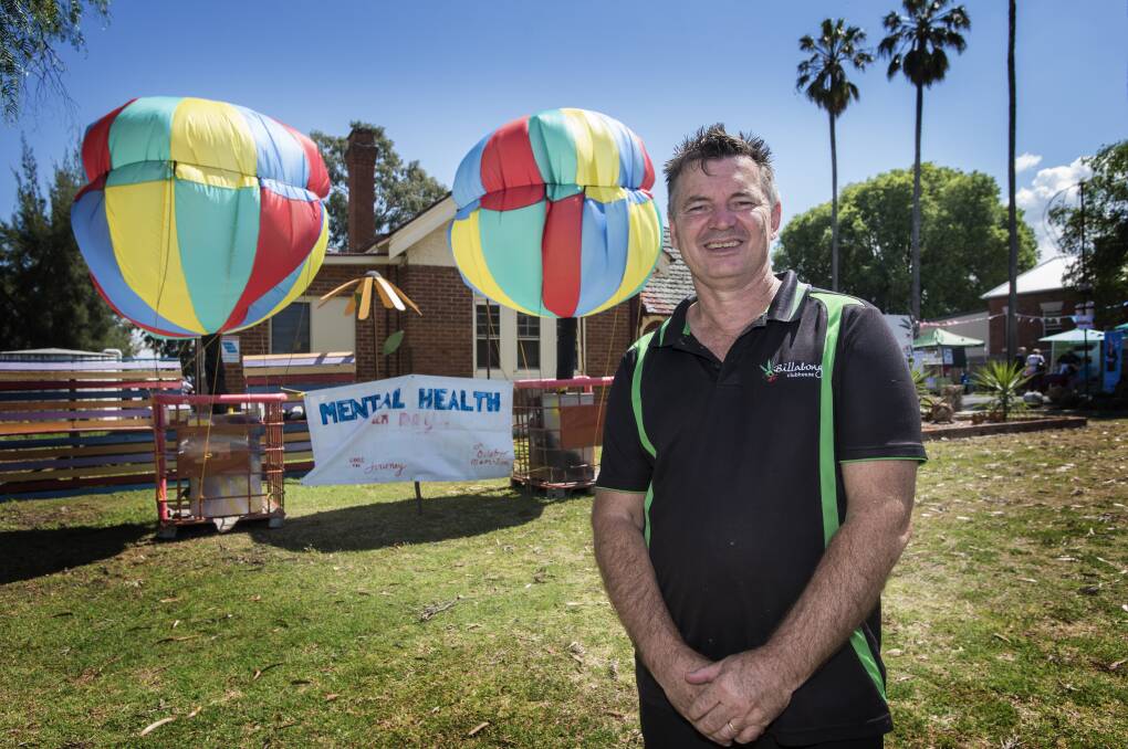 Not just hot air: Billabong House operations manager Michael Herden was working hard to break down the stigma while showcasing available services at World Mental Health Day on Tuesday. Photo: Peter Hardin
