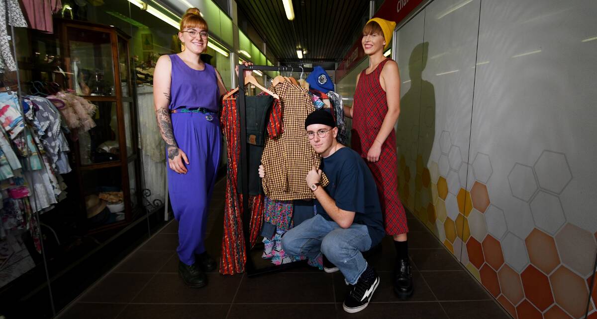 Thrifty business: Hissy Fits owner Claire Rice, with Kingsley Boyce and Alison Spires, is hoping to continue Tamworth's cultural revolution. Photo: Gareth Gardner