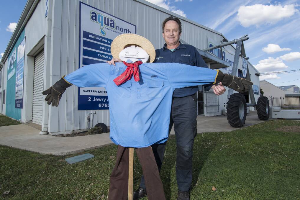 Scare fare: Organiser Greg Crowe with his scarecrow for the inaugural Kootingal Father's Day Markets on Sunday. Photo: Peter Hardin 280818PHB002