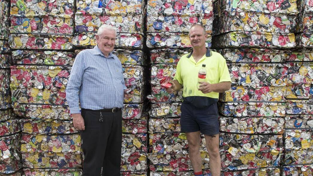 Cans for change: Challenge CEO Barry Murphy and Recycling Centre manager Victor Collett are hoping to pump over $600,000 a year into a youth program and buyback centre. Photo: Peter Hardin