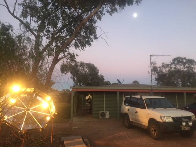 Ready for rain: Peter Stevens has set up his Atmospheric Ionisation Research Machine outside his Hotel room at Lightning Ridge as he aims to break the drought for NSW farmers.