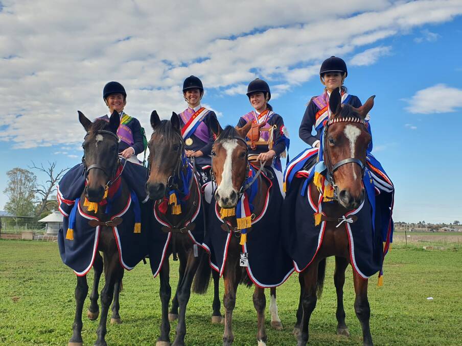 Winners: Holly Turnbull, Jessie Melbourne, Sophie Maynes and Lara de Jong led the Calrossy team to be crowned Champion School of the North West Equestrian Expo for the seventh straight year. Photo: Chris Bath 130619