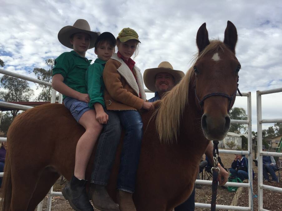 Hughes' horses: Young Moree horse breakers Harry, Jack and Stella Hurle were all ears as Joe Hughes took them through his unique 4BP method of horsemanship at an all day clinic in Somerton on Tuesday. Photo: Chris Bath 020518