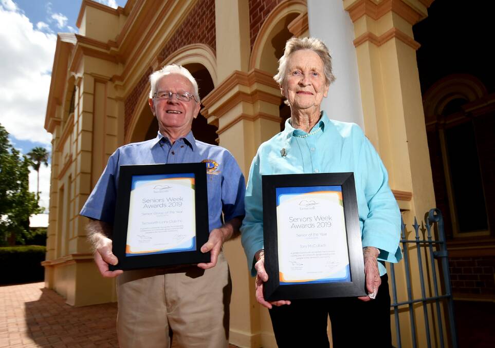 Senior stars: The Lions Club's Col Eunson and the CWA's Tory McCulloch were celebrated at the annual Tamworth Senior Week awards on Friday at the Community Centre. Photo: Gareth Gardner