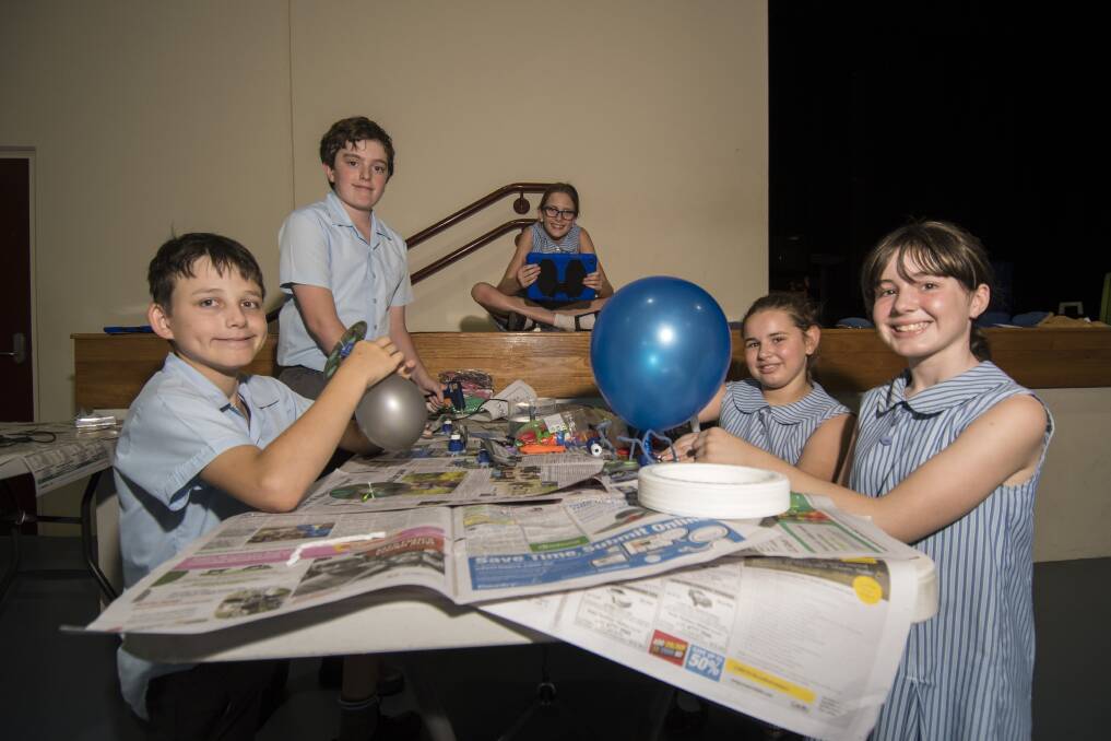 Inflating minds: Aiden Graham, Aiden Lee, Ruby McGilchrist, Nadine Tremayne and Kaydence Larkham taking part in Appy Week at St Edward's Primary. Photo: Peter Hardin