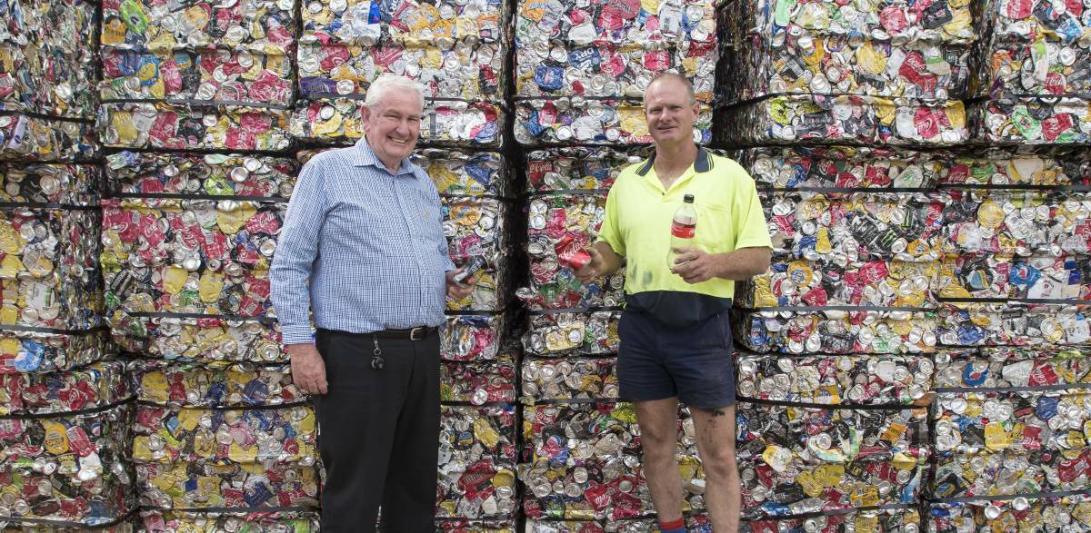 Bottle bounty: Challenge CEO Barry Murphy and Recycling Centre manager Victor Collet are putting a business plan together to put in front of council. Photo: Peter Hardin