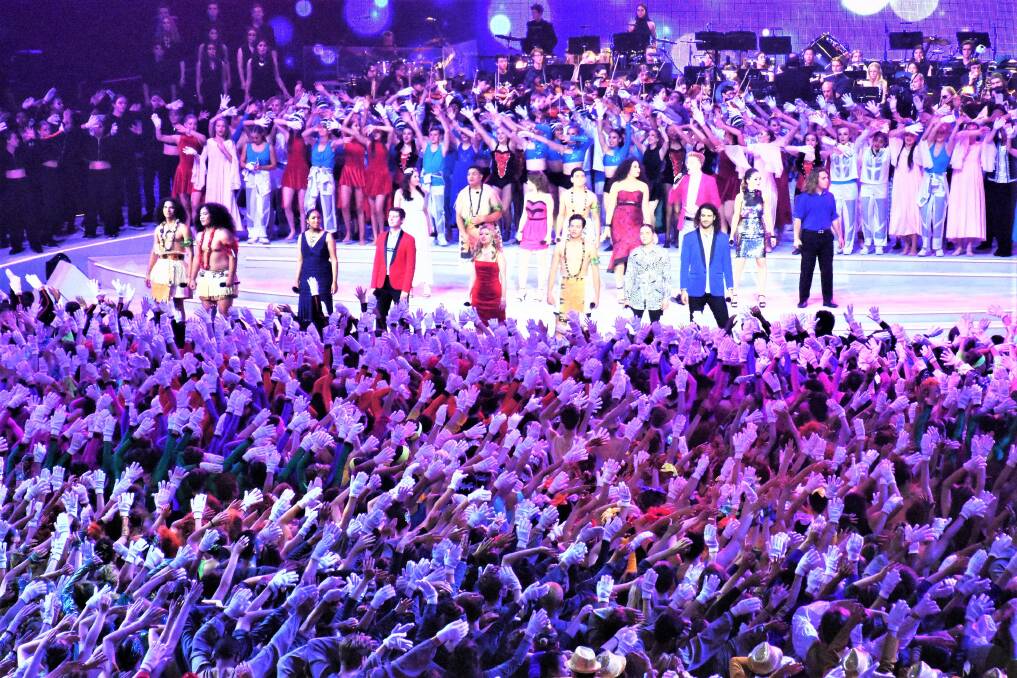 A SPECTACULAR: School students from across drought-affected areas take to the Qudos Bank Arena. Photo: PROVIDED. 