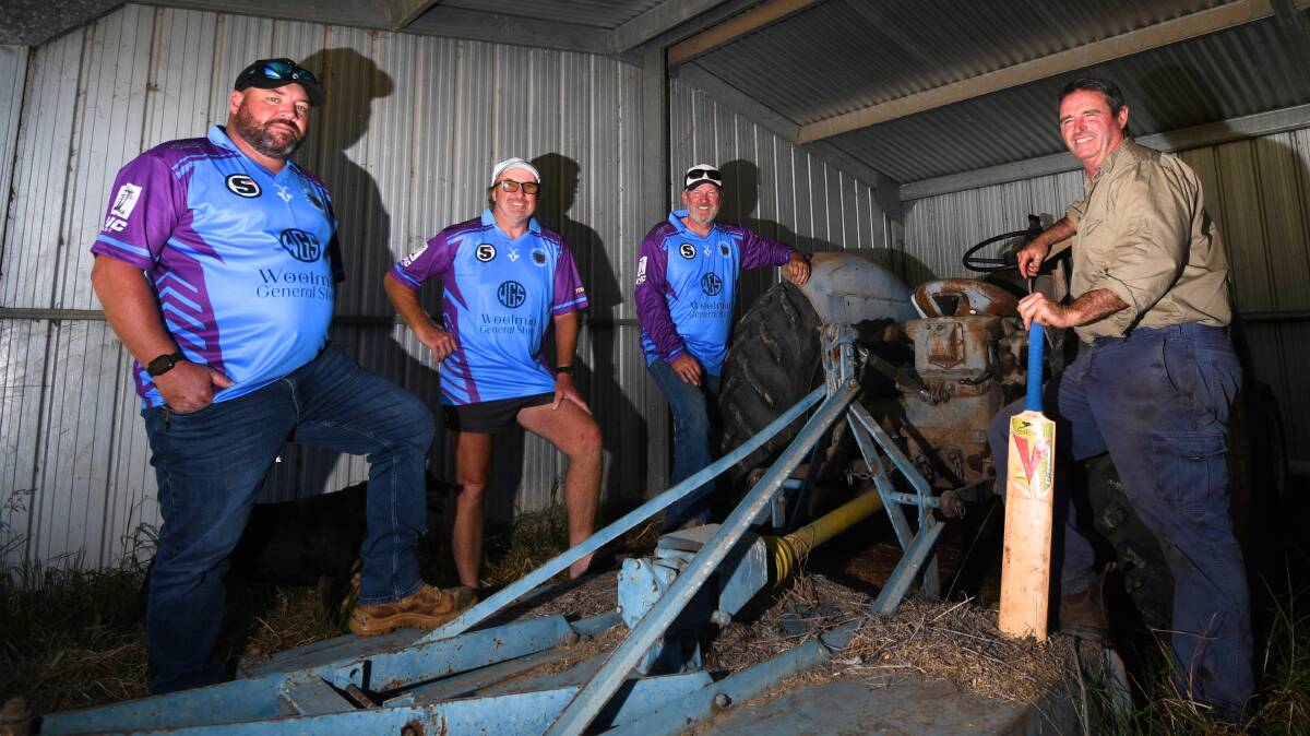 Woolomin players James Emery, John Trickett and Brett Douglas with Dungowan's Rob Brady. Picture by Ben Jaffrey