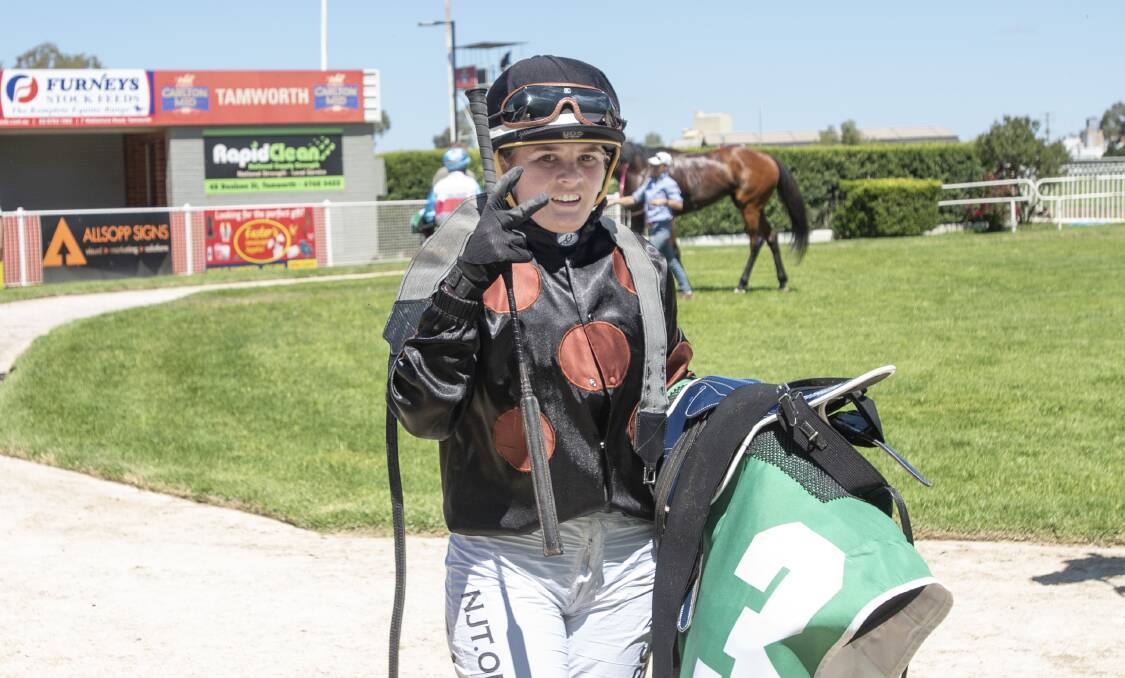 Casey Waddell, pictured after her second of three wins on Melbourne Cup day in Tamworth, has been in Australia for roughly 18 months. Photo: Peter Hardin
