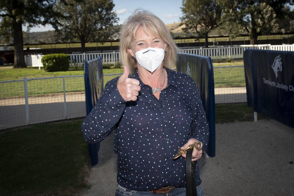 THUMBS UP: Jane Clement was thrilled after newcomer to her stable, Red Beryl, won at Tamworth. Photo: Peter Hardin