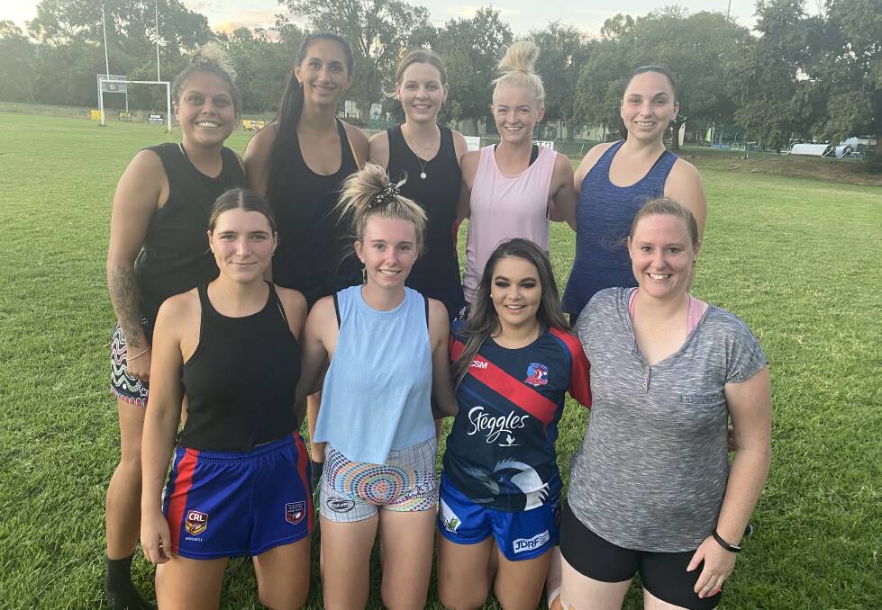 TRAINING HARD: Abby Schmiedel, back, second from right, with her Kootingal-Moonbi league tag teammates. Photo: Supplied