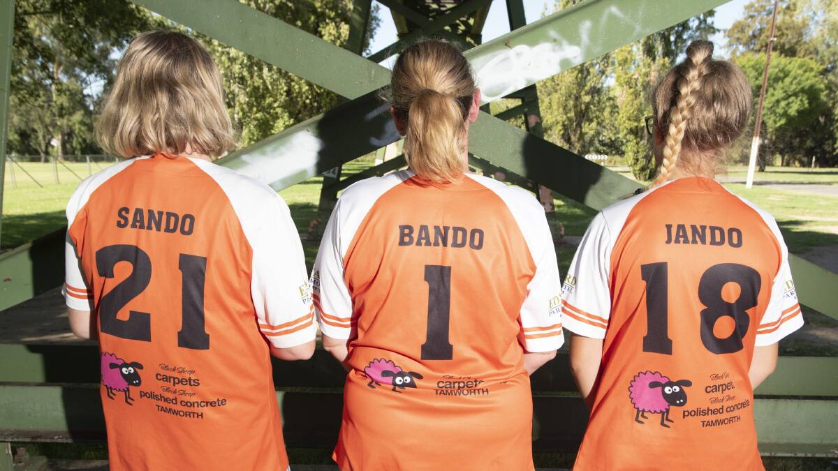 THE ANDOS: It was Sarah's idea to put Sando, Bando and Jando on their playing shirts. Photo: Peter Hardin