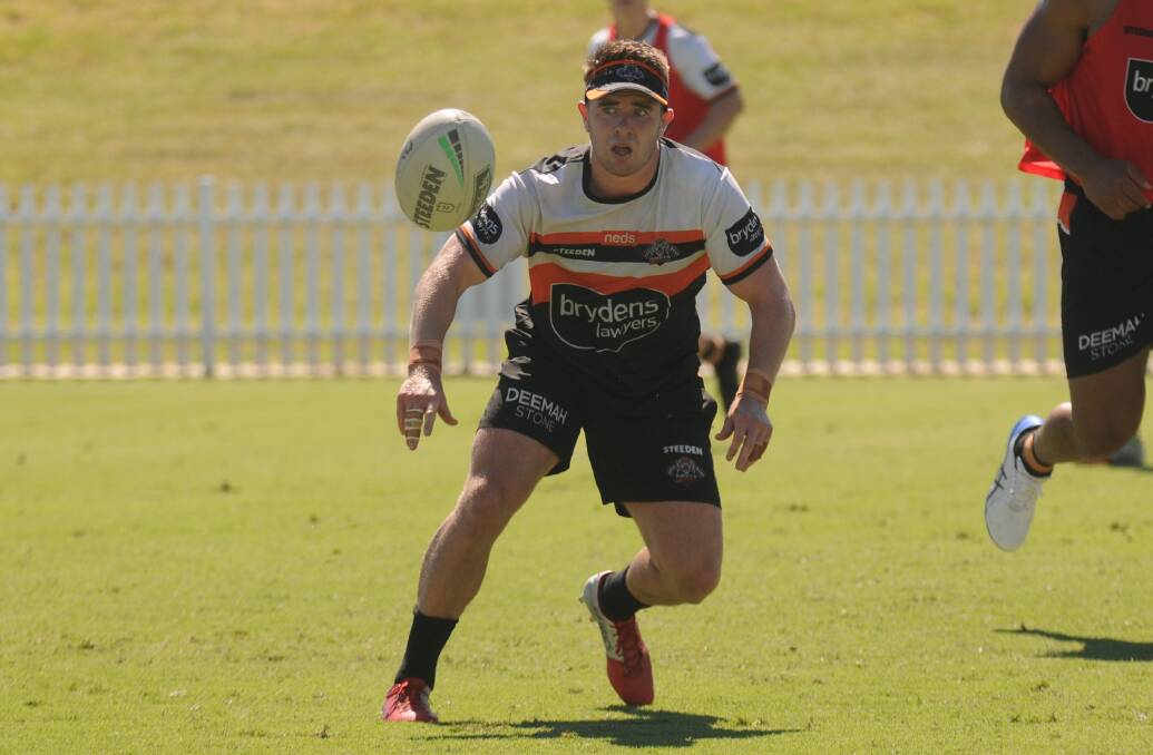 PLAYMAKER: Jock Madden trains at Scully Park during the Tigers' week-long camp in Tamworth. Photo: Ben Jaffrey