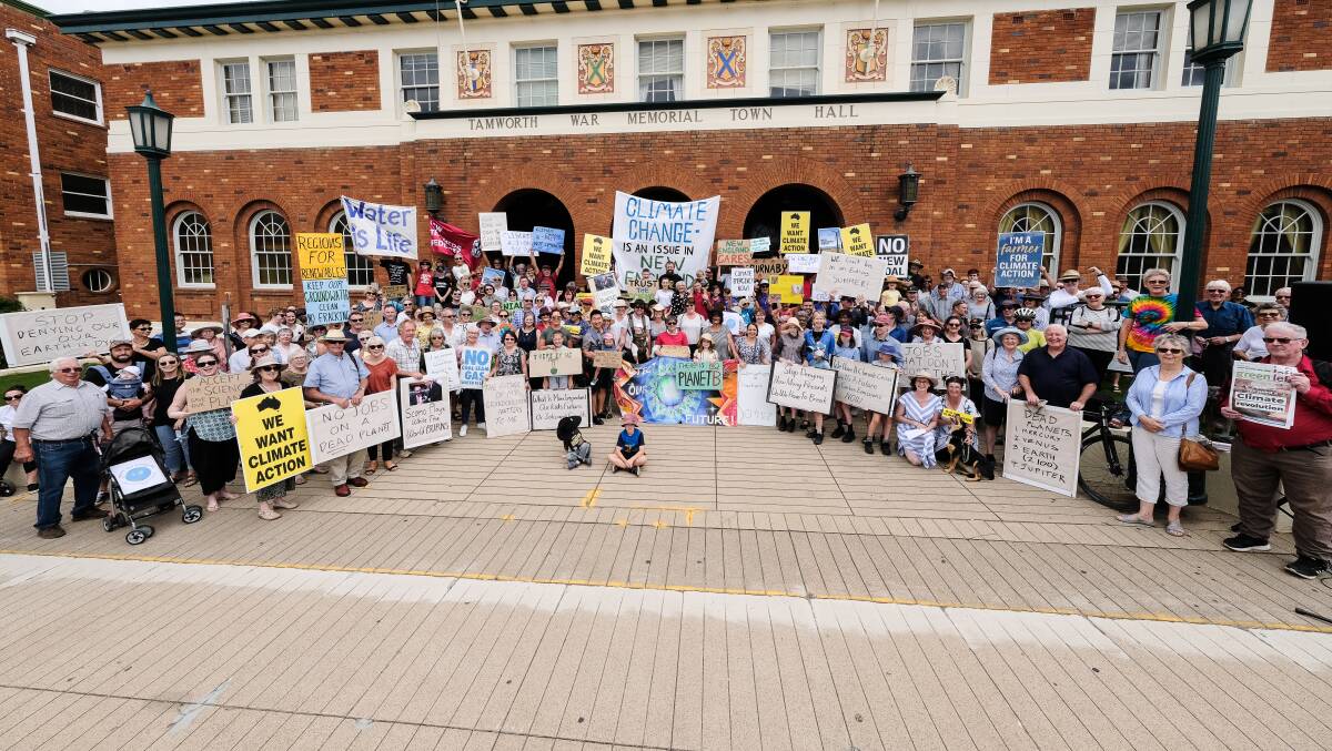 ACTION: Close to 200 people turned out at the town hall for Climate Crisis: National Day of Action on Saturday. Photo: Antony Hands