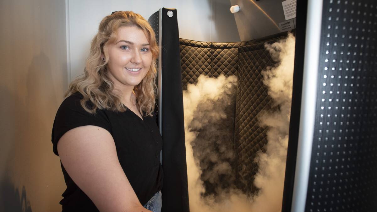 STEP ON IN: Skye Clissold shows us inside the cryotherapy chamber at her studio. Photo: Peter Hardin