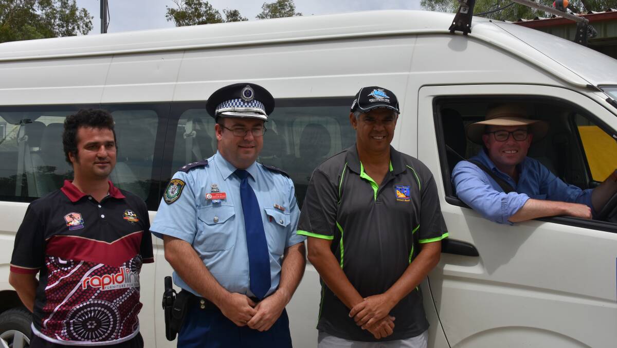 Miyay Birray youth worker Glen Crump, Inspector Martin Burke, Miyay Birray CEO Darrel Smith and Northern Tablelands MP Adam Marshall at last year's announcement of $78,000 for Street Beat, which will no longer continue.