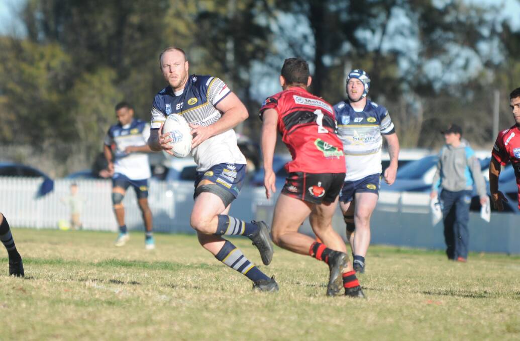 TRY-TIME: Brett Jarrett, pictured playing last week, scored a four-pointer in the Cowboys' win over Gunnedah on the weekend. Photo: Mark Bode
