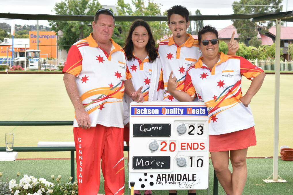 WHAT A FEELING: John Pryor, Ella Cameron, Caleb Cameron and Joanne Briggs after their win over Moree at Armidale. Photo: Supplied
