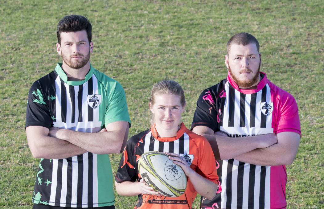 READY: Dylan Cross, Nicole Burley and Rory Marshman are gearing up for this year's Tamworth Summer 7s. Photo: Peter Hardin