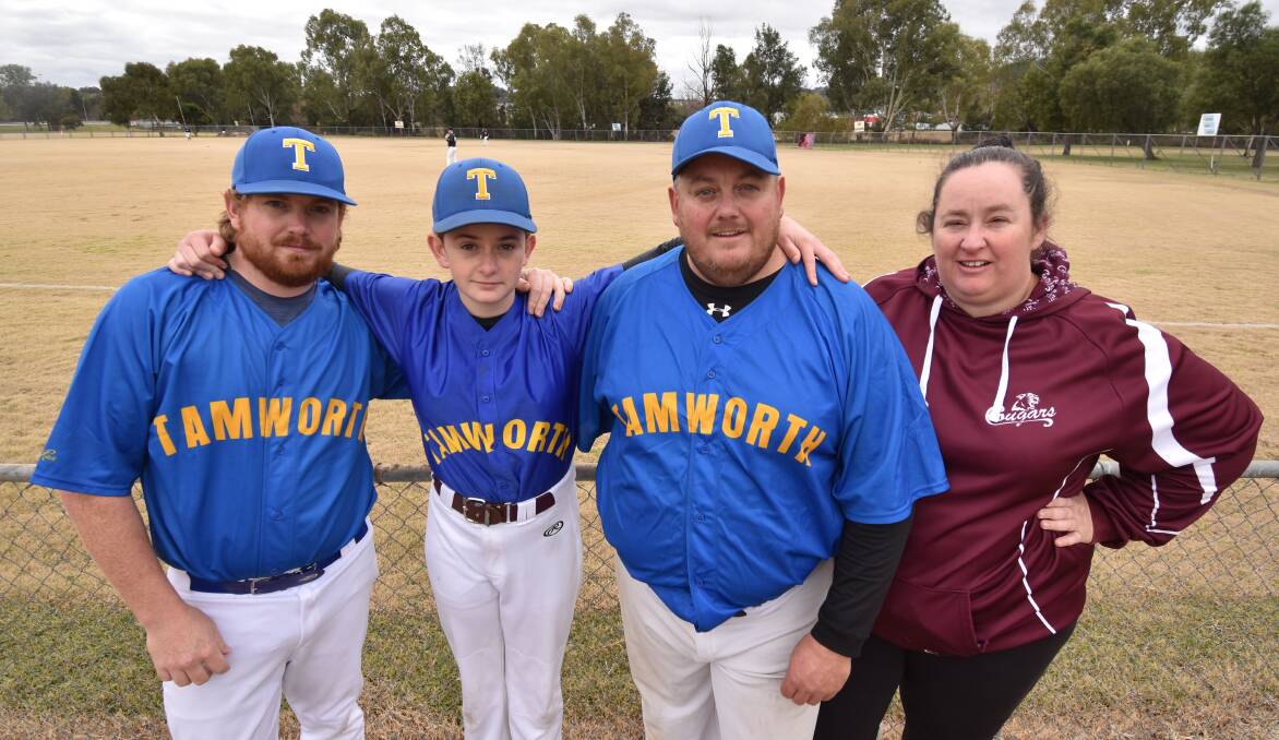 FAMILY: Keegan, Tahlia, Jeremy and Carla Bird at the baseball fields on Sunday morning. Photo: Ben Jaffrey