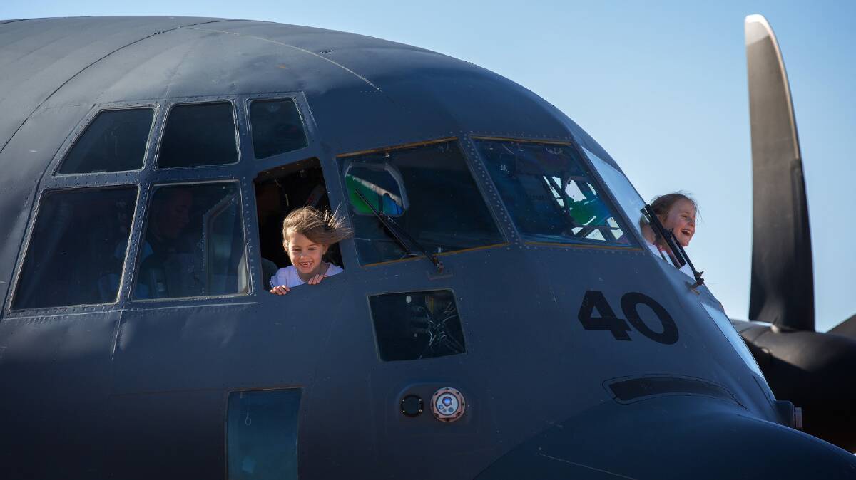 Sally Ford and Verity Turner had the chance to check out a C-130J Hercules in Lake Cargelligo last year. Photo: SGT Christopher Dickson